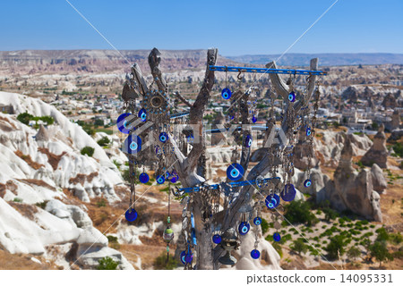 Tree and evil eye amulet in Cappadocia Turkey 14095331