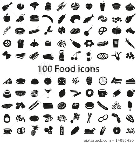 100 various food and drink black icons set eps10 100 various food and drink black icons set eps10 14095450