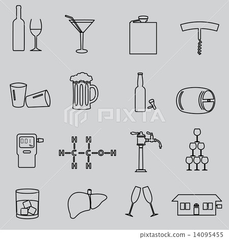 alcohol simple outline black icons set eps10 alcohol simple outline black icons set eps10 14095455