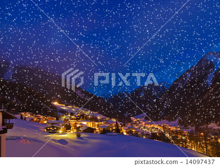 Mountains ski resort Solden Austria at sunset 14097437