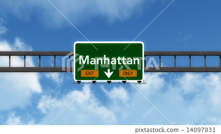 Manhattan USA Highway Road Sign Exit Only Manhattan USA Highway Road Sign Exit Only 14097831