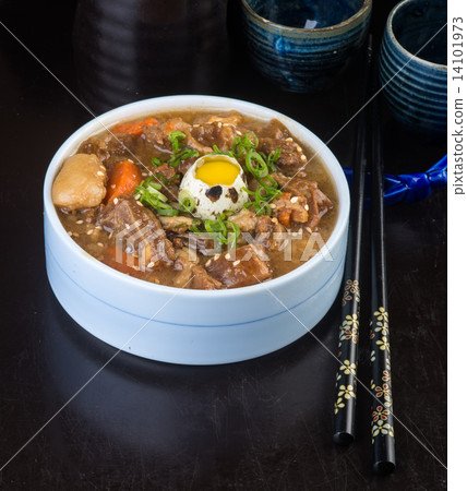 japanese cuisine. beef soup on the background japanese cuisine. beef soup on the background 14101973