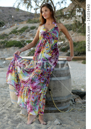 beautiful brunette woman in romantic summer dress 14103440