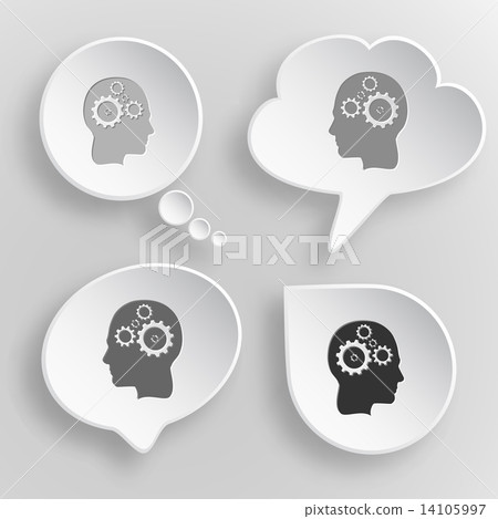 Human brain. White flat vector buttons on gray background. Human brain. White flat vector buttons on gray background. 14105997