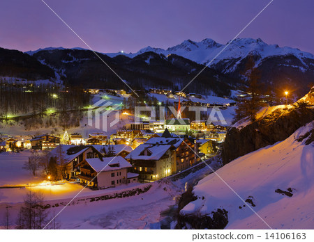 Mountains ski resort Solden Austria at sunset Mountains ski resort Solden Austria at sunset 14106163