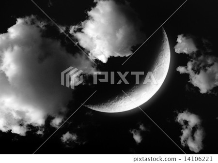 The moon in the night sky in clouds - Stock Illustration [14106221] - PIXTA