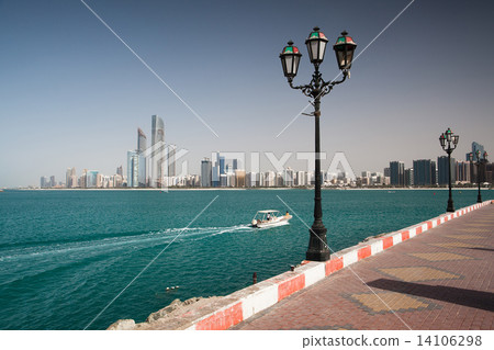 On the beach in modern arabic city Abu Dhabi 14106298