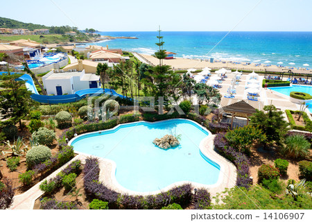 The beach at luxury hotel, Peloponnes, Greece 14106907