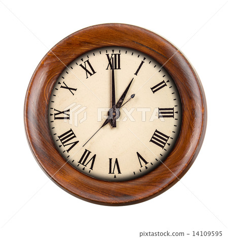 Vintage clockface showing one o'clock in wooden frame 14109595