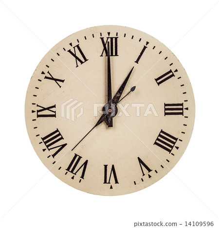 Vintage clock face showing one o'clock Vintage clock face showing one o'clock 14109596
