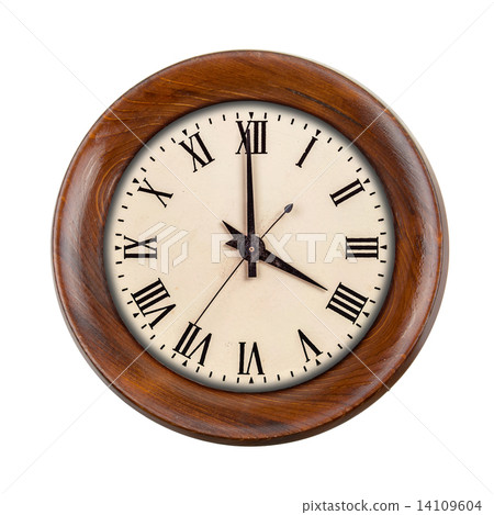 Vintage clockface showing four o'clock in wooden frame 14109604
