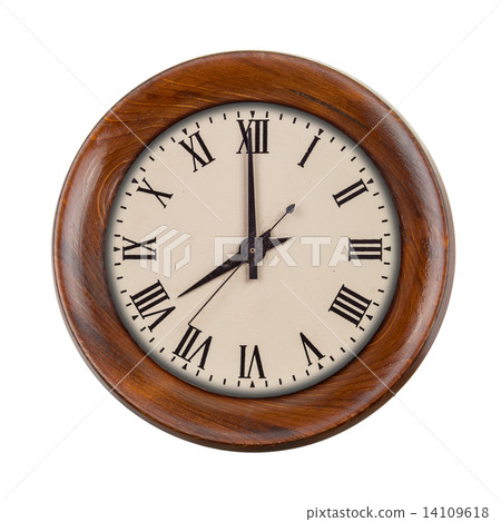Vintage clockface showing eight o'clock in wooden frame 14109618