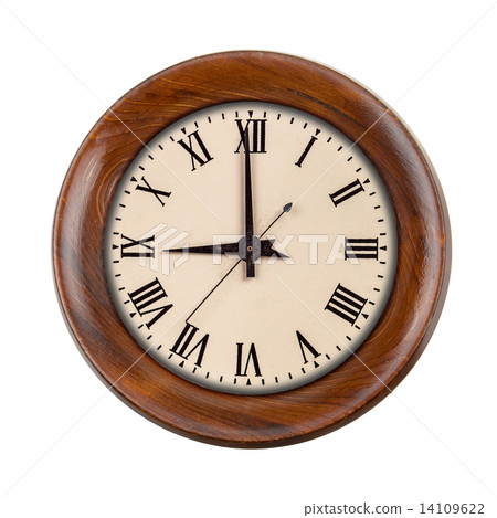Vintage clockface showing nine o'clock in wooden frame 14109622