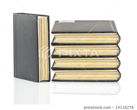 Black hardcover book on white glossy background 14110276