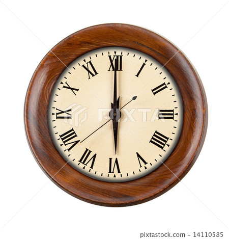 Vintage clockface showing six o'clock in wooden frame 14110585
