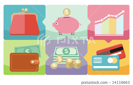 Dollar, purse, coin box pig icons 14110663
