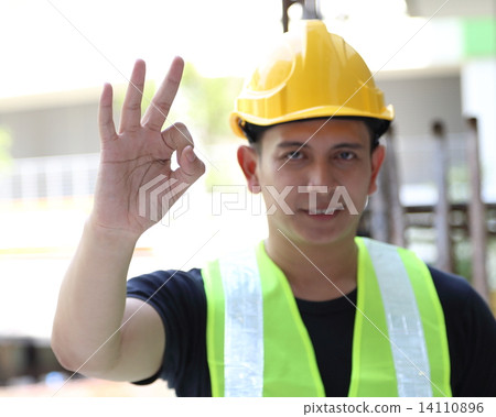 Male executive architect engineer worker ok sign hand gesture FOCUS on HAND 14110896