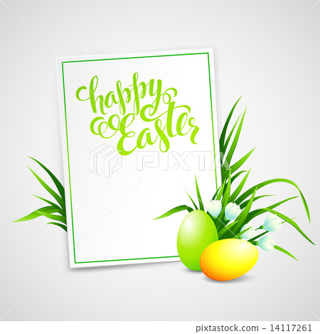 Easter card with eggs and flowers. Vector illustration 14117261