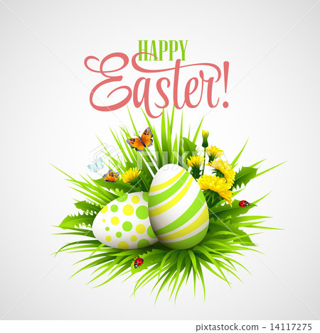 Easter card with eggs and flowers. Vector illustration 14117275