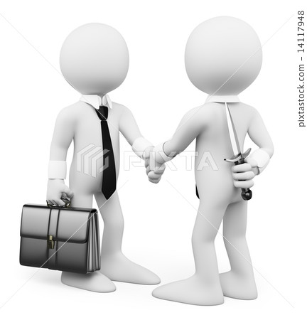 3D white people. Men closing a deal. Betray in business 14117948