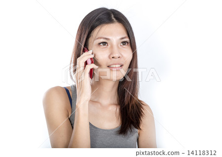 Asian woman talking on smartphone Asian woman talking on smartphone 14118312