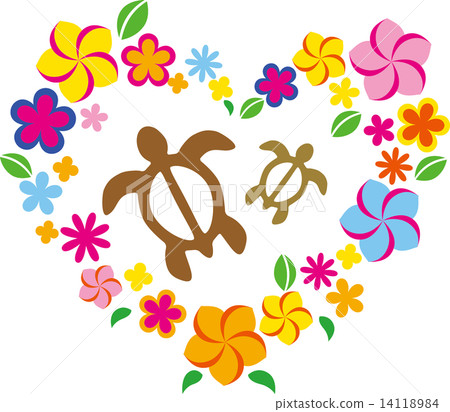 Heart shaped Honu and Plumeria - Stock Illustration [14118984] - PIXTA