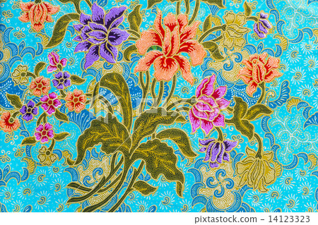 Beautiful colorful flowers on batik background Beautiful colorful flowers on batik background 14123323