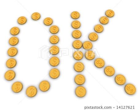 "OK" 3d text for gold dollar coin 14127621