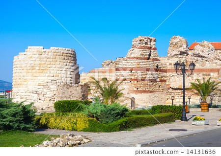 Ruined tower and stone walls around Nessebar, Bulgaria 14131636