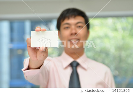 Businessman hold business card , contact us concept 14131805