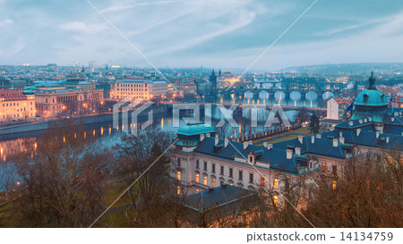 View over Prague river and bridges 14134759