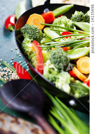 Chinese cuisine. Wok cooking vegetables. Chinese cuisine. Wok cooking vegetables. 14135698