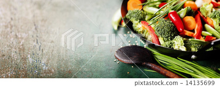 Chinese cuisine. Wok cooking vegetables. Chinese cuisine. Wok cooking vegetables. 14135699