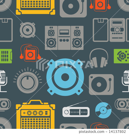 Audio equipment icons color seamless pattern 14137802