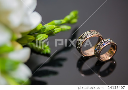 Two wedding rings in infinity sign. Love concept. 14138407