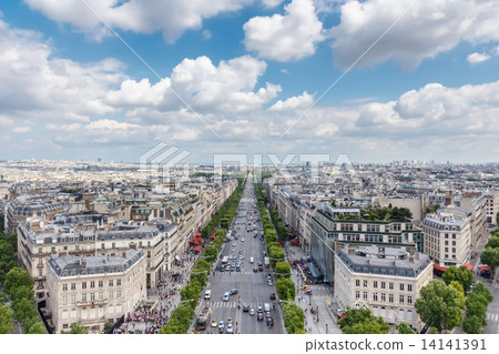 Champs elysees Avenue view from Arc de Triomphe, Paris, France 14141391