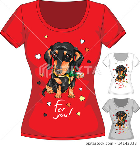Vector T-shirt with dachshund and flower Vector T-shirt with dachshund and flower 14142338