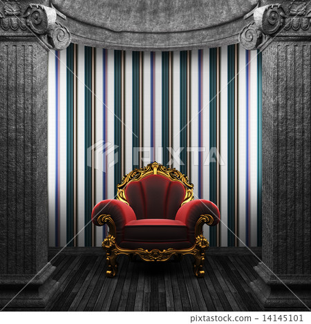 stone columns, chair and tile wall 14145101