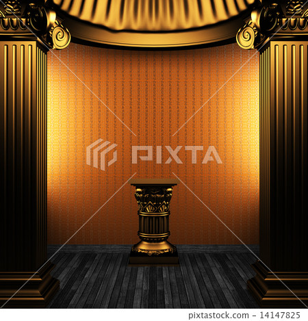 bronze columns, pedestal and wallpaper 14147825