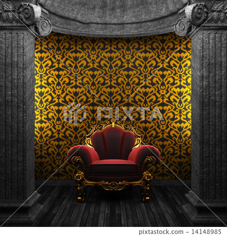 stone columns, chair and tile wall 14148985