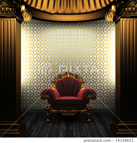 bronze columns, chair and tile wall 14149651