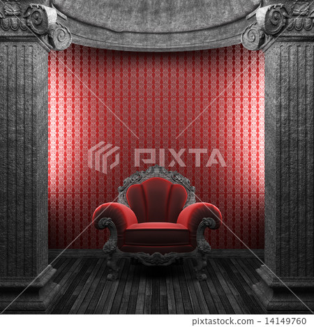 stone columns, chair and wallpaper 14149760