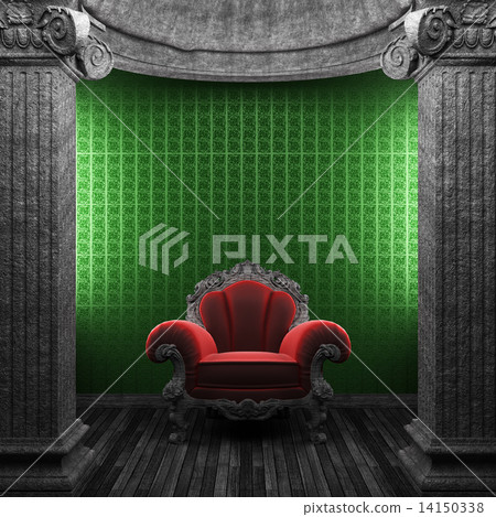 stone columns, chair and wallpaper 14150338