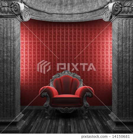 stone columns, chair and wallpaper 14150681
