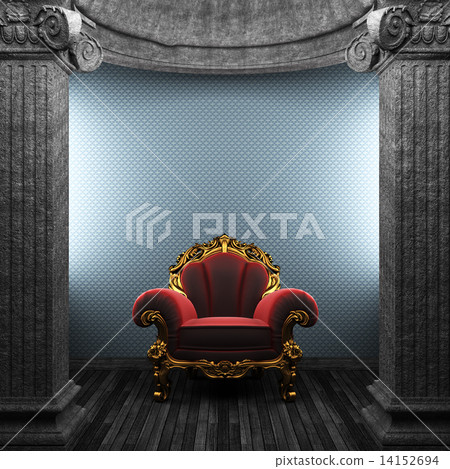 stone columns, chair and wallpaper 14152694