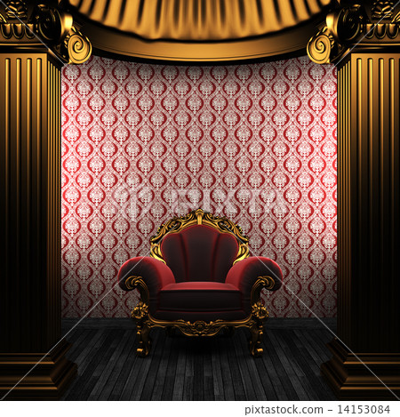 bronze columns, chair and wallpaper 14153084