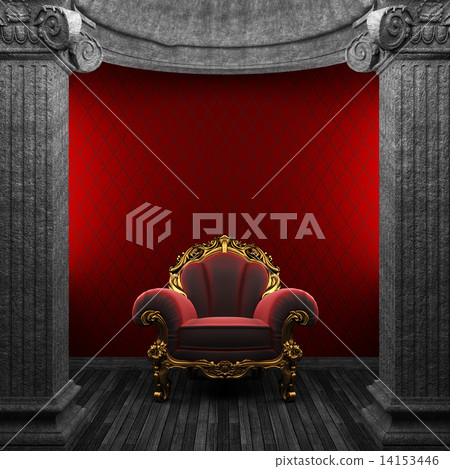 stone columns, chair and wallpaper 14153446