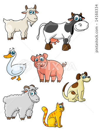 Cartoon cow, dog, sheep, pig, cat, goat, goose 14168334