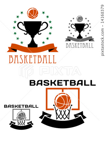Basketball logo with balls, basket, trophy 14168379