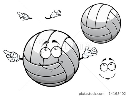 Cartooned smiling white volleyball ball 14168402